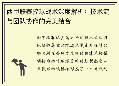 西甲联赛控球战术深度解析：技术流与团队协作的完美结合